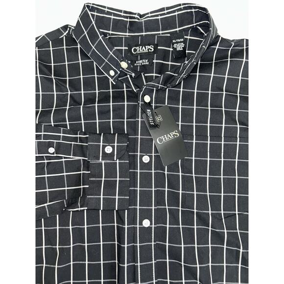 Chaps Black Plaid Fit Easy Care Stretch Button-Down Long Sleeve Men’s XL - Picture 1 of 6